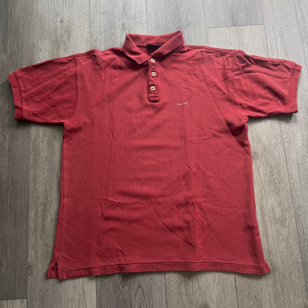 Vintage 90s Patagonia Mens M Burgundy Organic Cotton Polo Shirt Short Sleeve